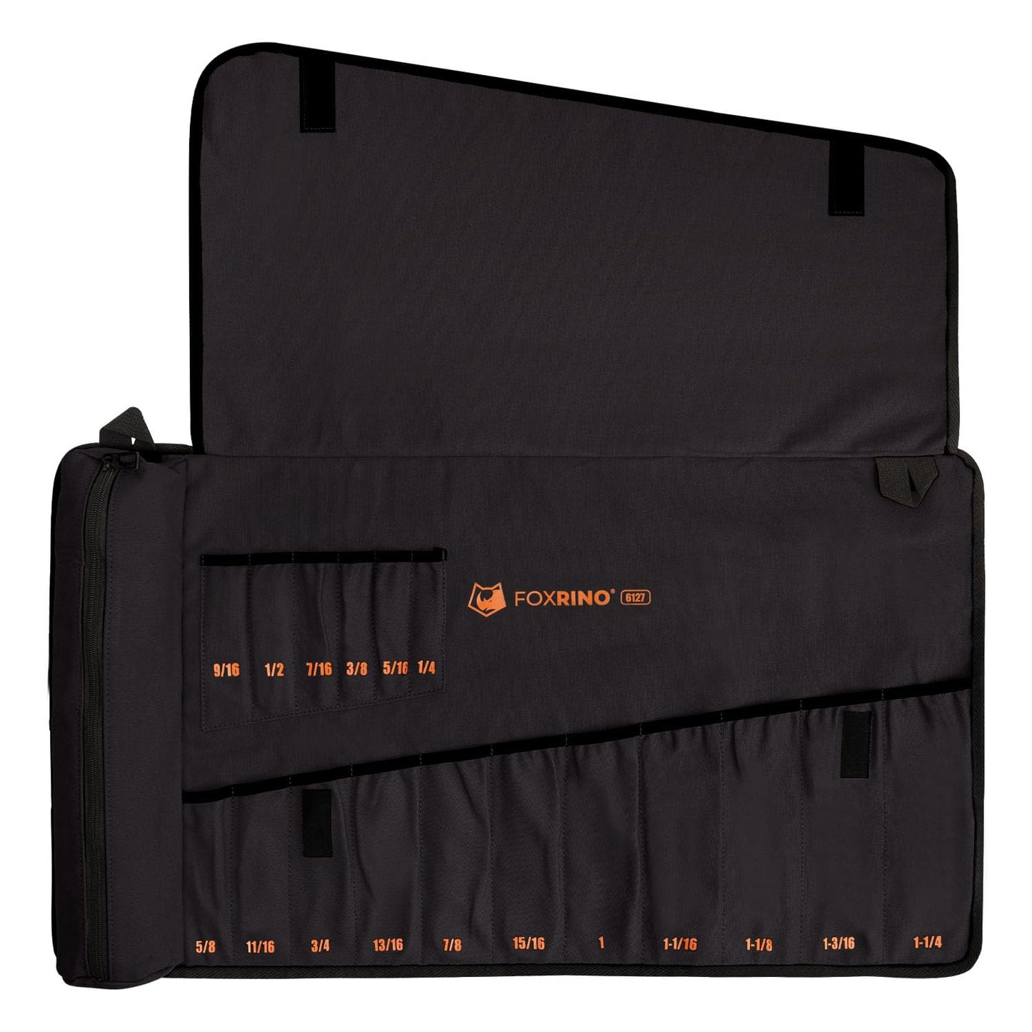 Foxrino Wrench Roll, Wrench Roll Up Pouch, 17-Pocket Heavy Duty Canvas Wrench Organizer Bag for SAE Combination Wrenches, Portable Tool Roll Bag, Gifts for Men for Fathers Day (Black, 17+1 SAE)