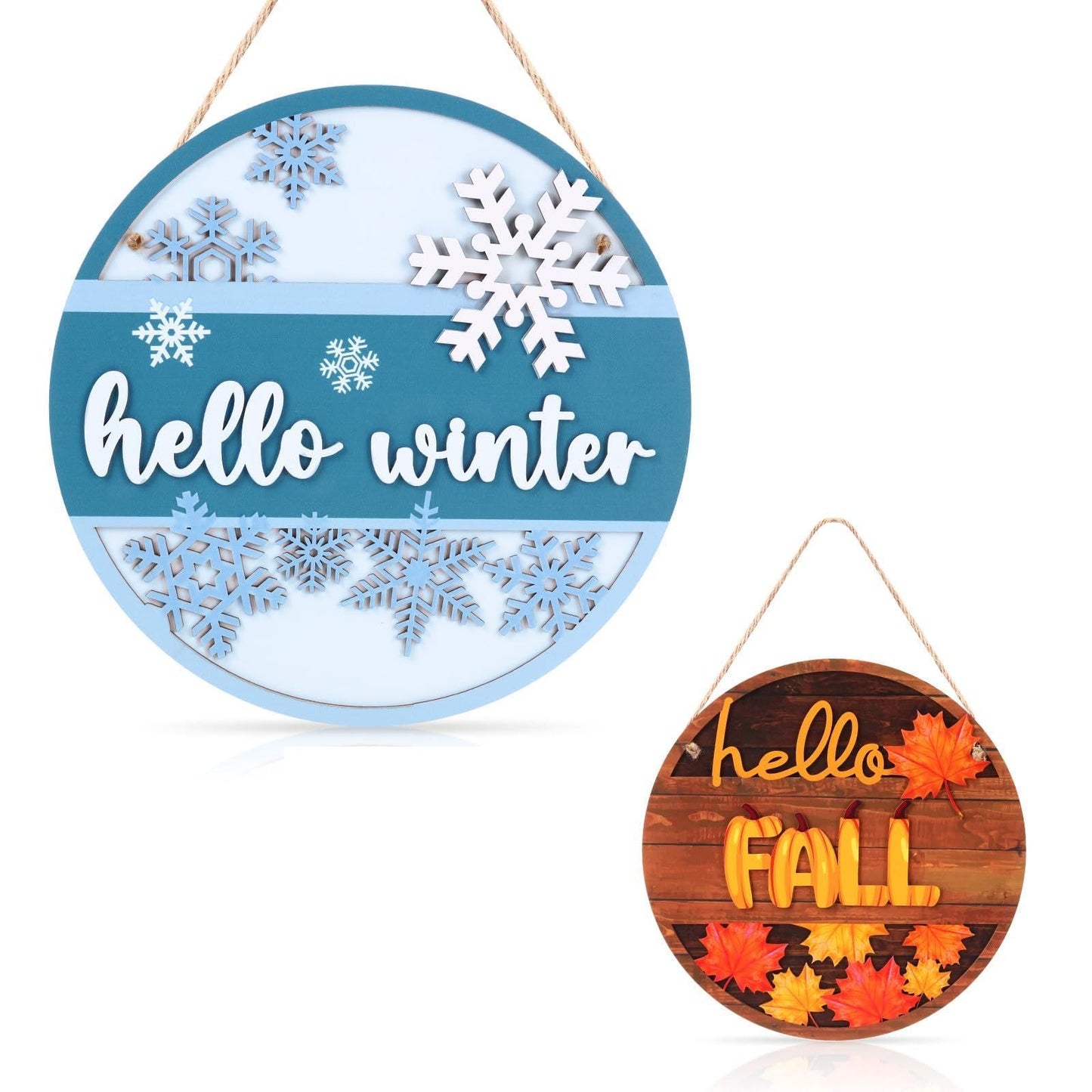 Bucherry Two Sided Fall Winter Door Sign 3D Thickened Wooden Reversible Fall Thanksgiving Decor Christmas Decorations Maple Leaves Snowflakes Welcome Door Sign for Autumn Winter Yard Home Decorations
