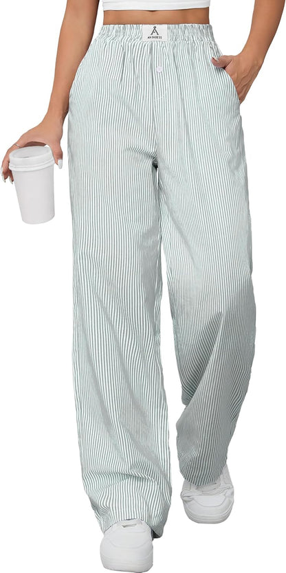 ANRABESS Womens Striped Gingham Pants 2025 Pajama Lounge Boxer Pants Cute Comfy PJ Bottoms with Pockets Y2K Plaid Outfits