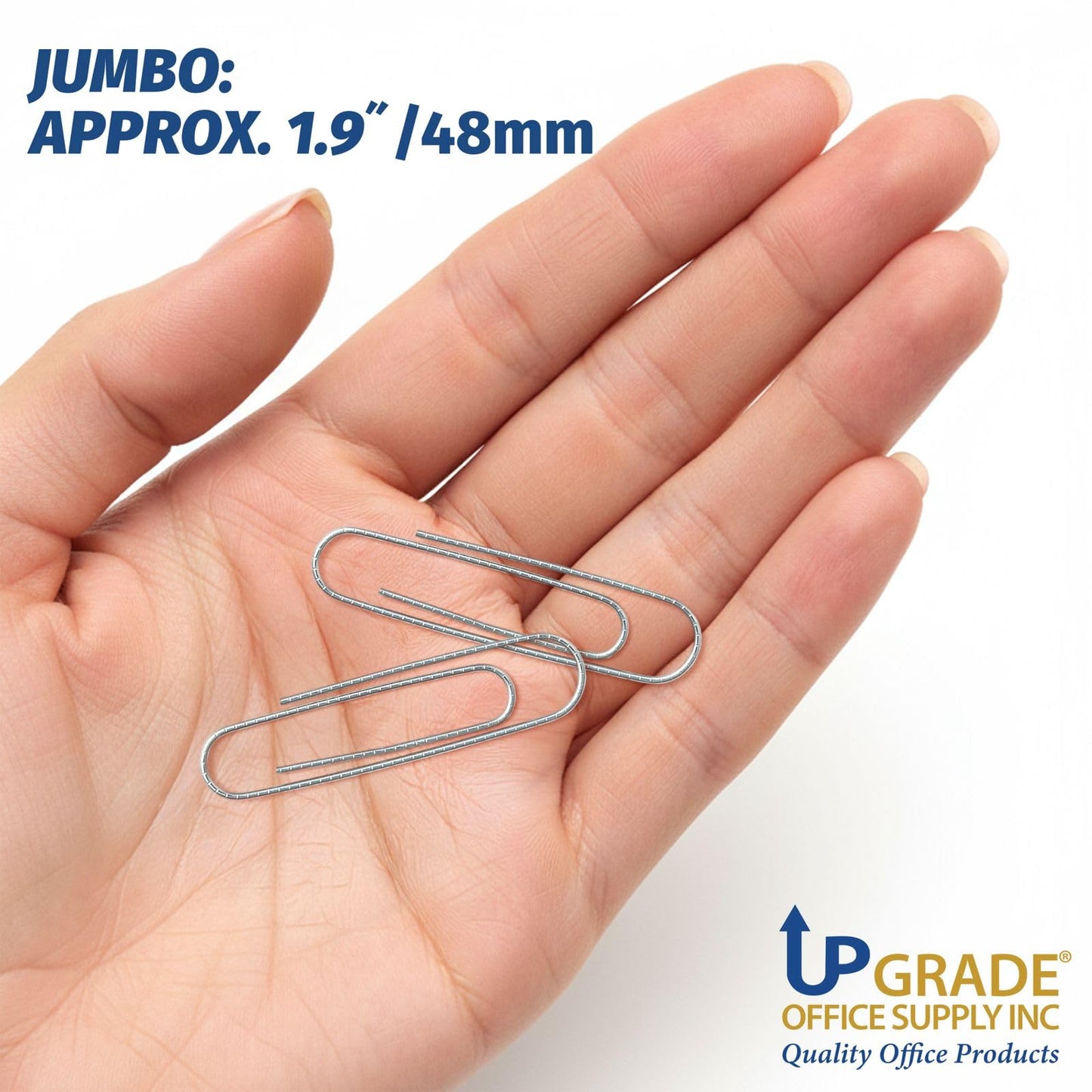 Upgrade Office Supply Jumbo Paper Clips, Non Skid, 1.9 Inch, 1000 Count (10 Boxes of 100), Silver, Made in USA