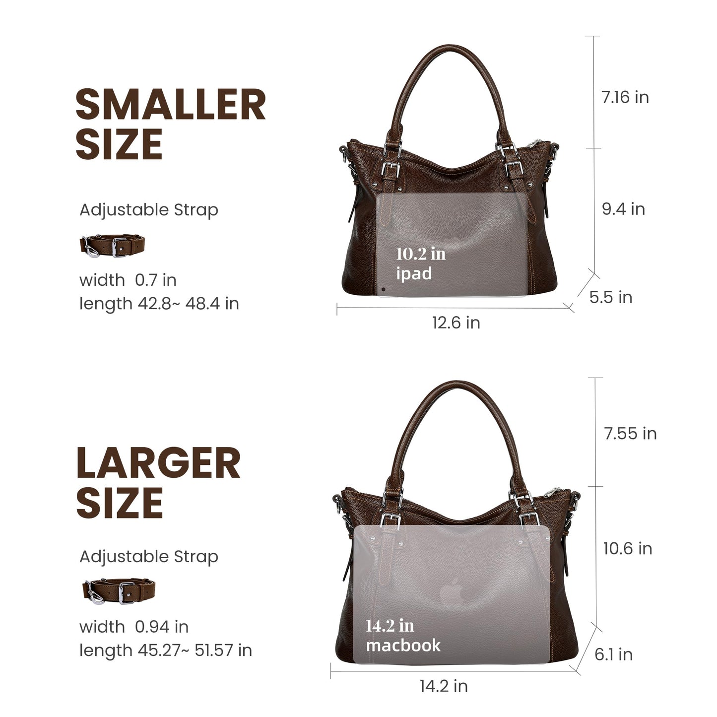 HESHE Genuine Leather Purses and Handbags for Women Tote Shoulder Bag Satchel Designer Purse Top Handle Bags Hobo Crossbody Purse (Large,Coffee)