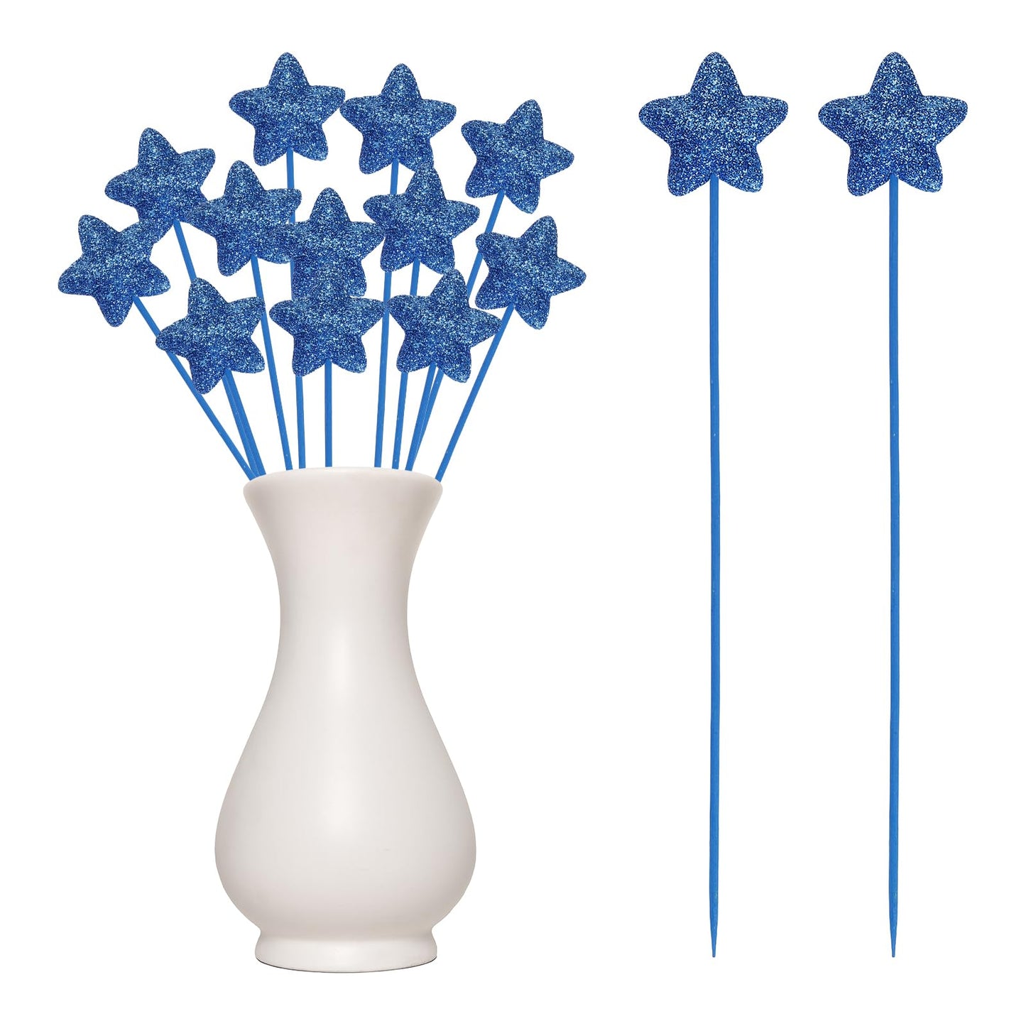 MECCANIXITY 12 Pcs 4th of July Glitter Star Picks 8" Puffy Foam Floral Sparkly Sticks for American Independence Day Memorial Day Party Crafts Supplies Decorations Patriotic Decor (Navy Blue)