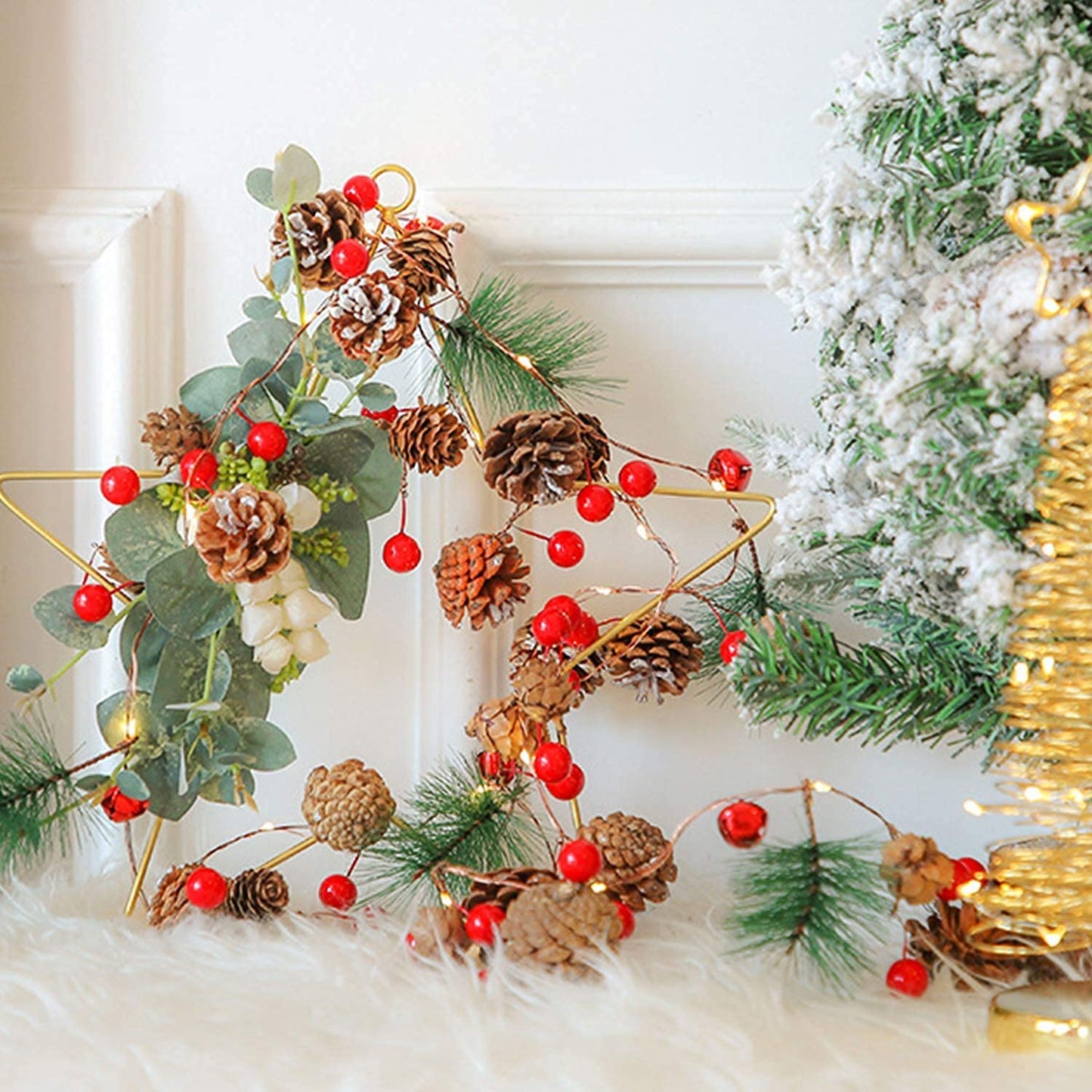 Hongyitime 7.8 FT PineCones String Lights, Christmas Pine Cone Light String, 20 LED Red Berry Pine Cone Garland Lights, led Garland String Lights, Christmas Decorations for Home