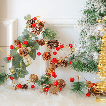 Hongyitime 7.8 FT PineCones String Lights, Christmas Pine Cone Light String, 20 LED Red Berry Pine Cone Garland Lights, led Garland String Lights, Christmas Decorations for Home
