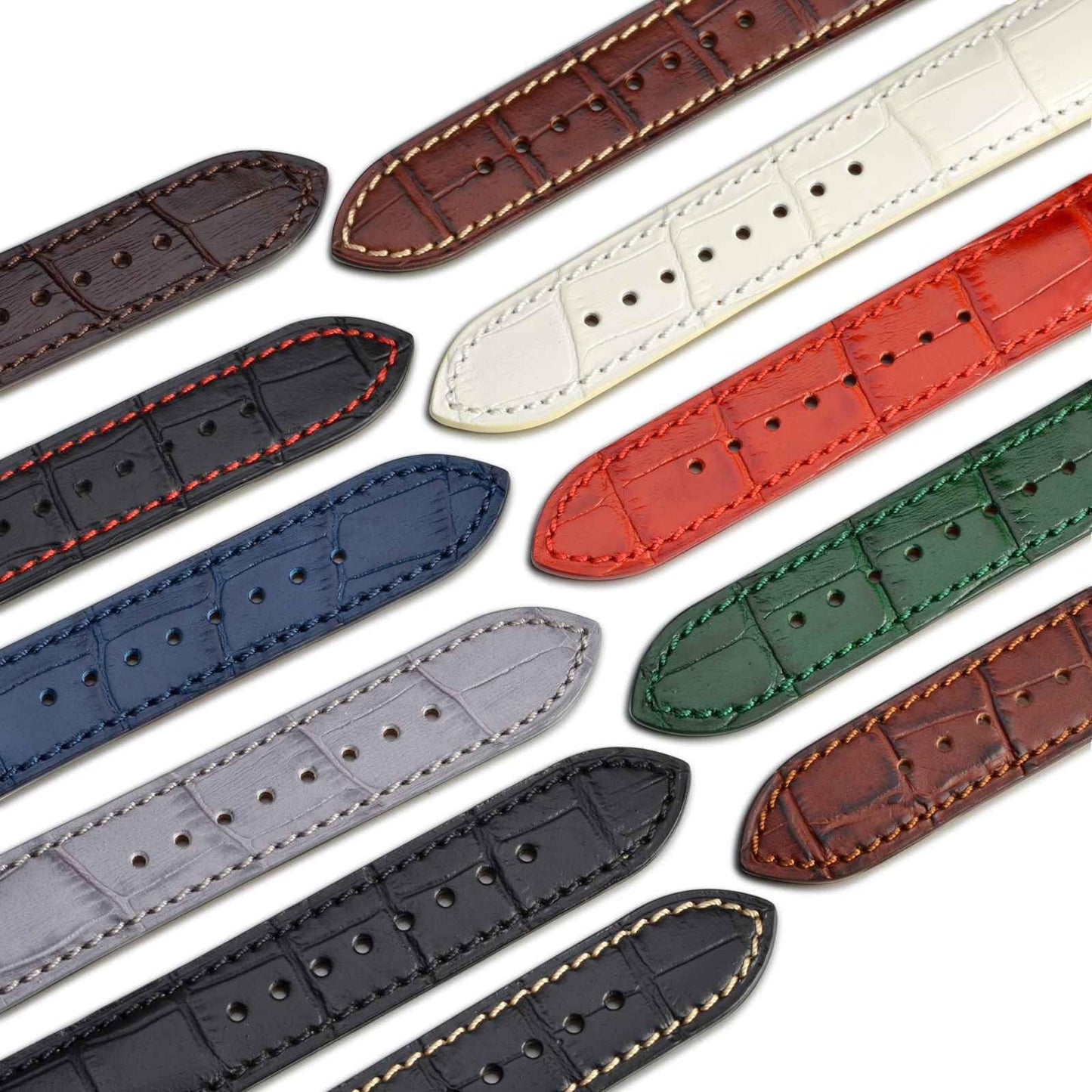 WOCCI 18mm Watch Band, Italian Leather, Embossed Alligator Grain, Gold Buckle (Dark Green)