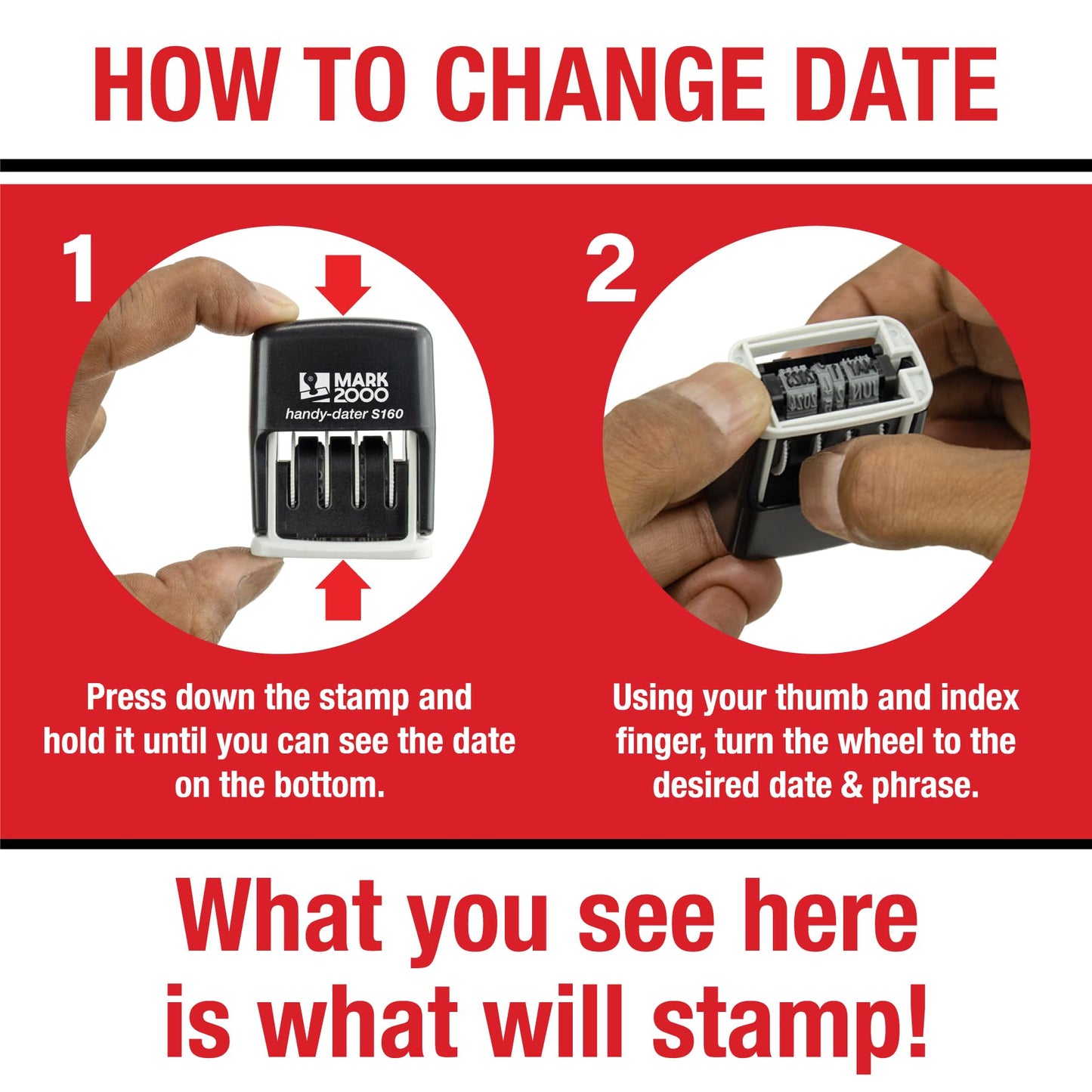 Mark 2000 Self-Inking Rubber Date Office Stamp with Scanned Phrase & Date - Red Ink (Handy-Dater S160), 12-Year Band