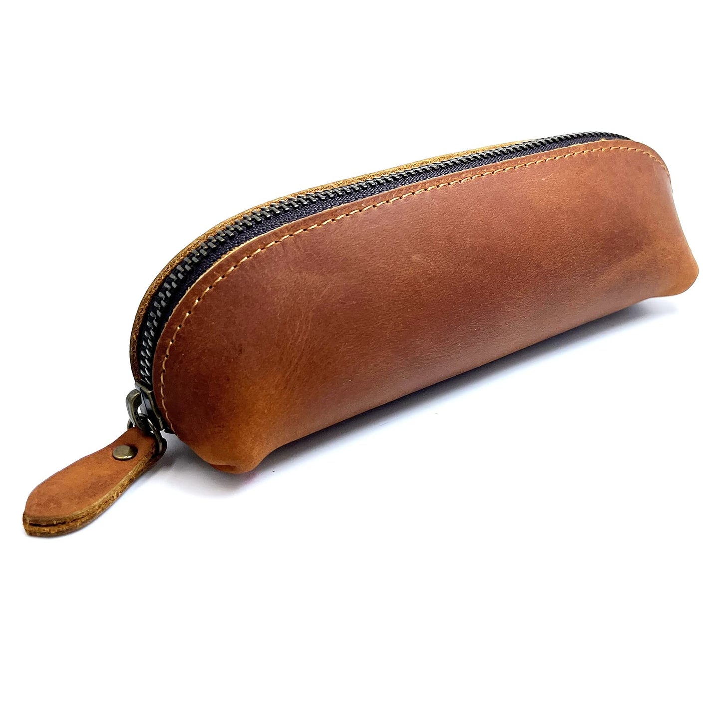 Craoopii Leather Pen Case Pencil Bag Pouch With Zipper Pen Holders Handmade Genuine Leather For Men Women Businessmen And Artists Home Work Office (Brown)