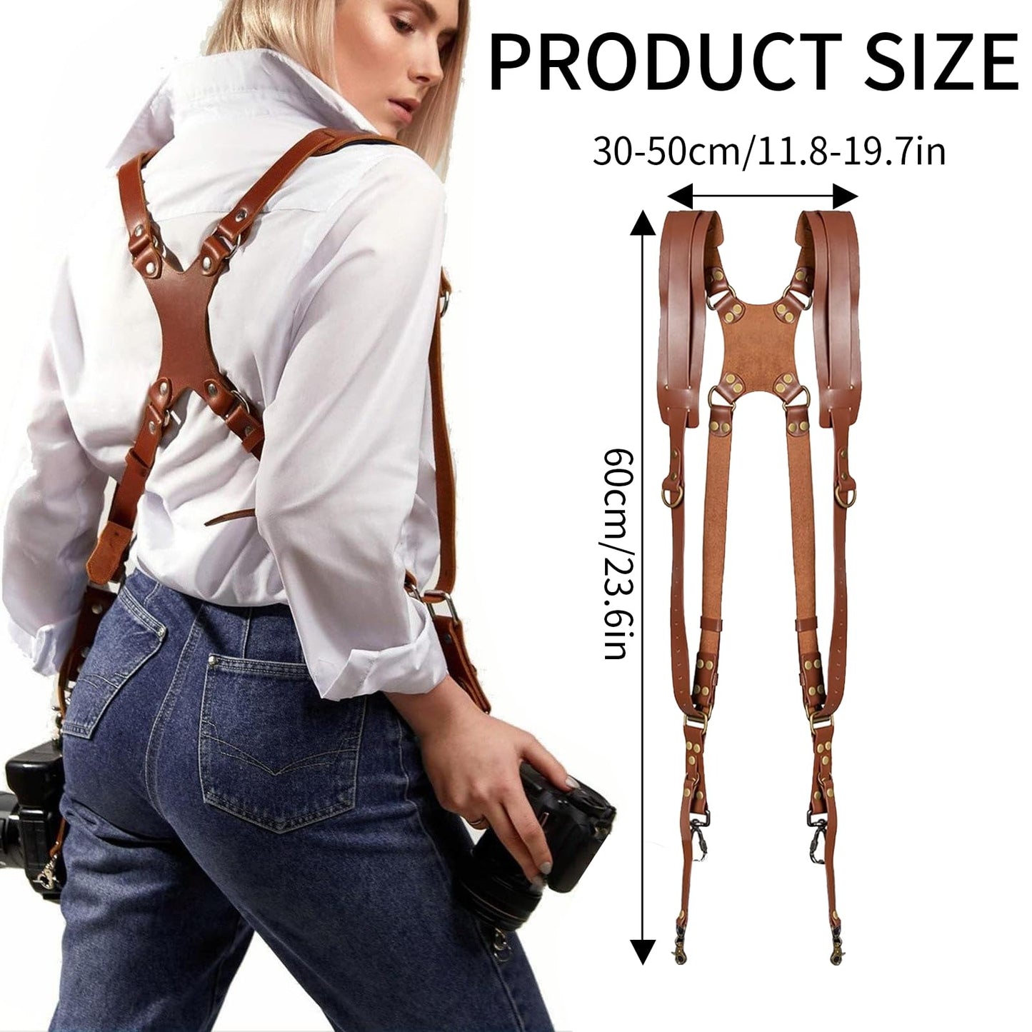 YIHAOSSING Camera Harness,Brown Camera Straps for Photographers,Leather Dual Camera Strap for Two DSLR/SLR Cameras