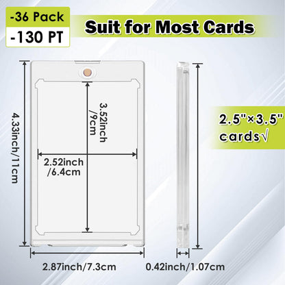 130PT Magnetic Card Holders for Trading Cards, 36ct One Card Touch Holder Baseball Card Thick Protectors Hard Plastic Magnetic Card Case Sports Football Basketball Top Loads for Cards Sleeves