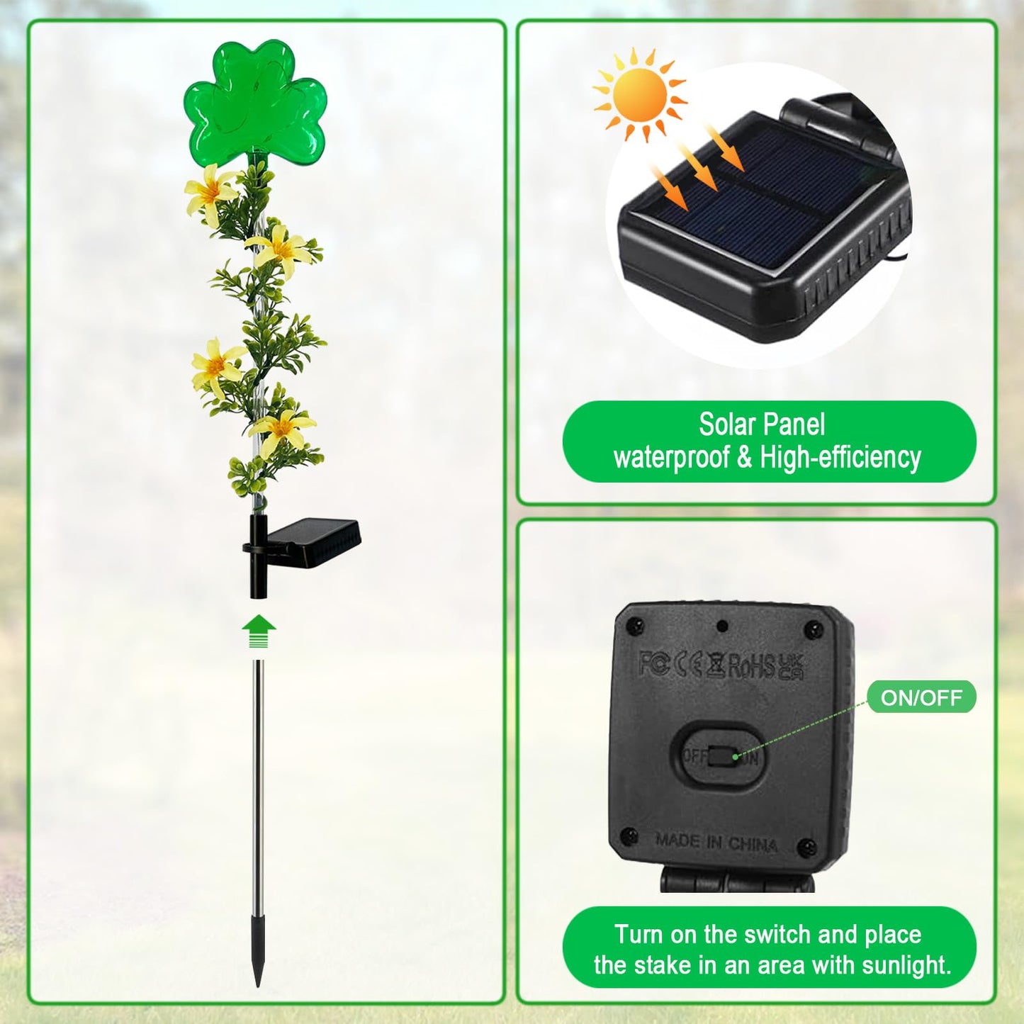 Hokfirm ST Patrick's Day Decorations Outdoor,2 Pack Shamrock Solar Lights Outdoor,Solar Powered Green Fairy Lights Holiday Decorations for Yard,Lawn,Garden Stkae