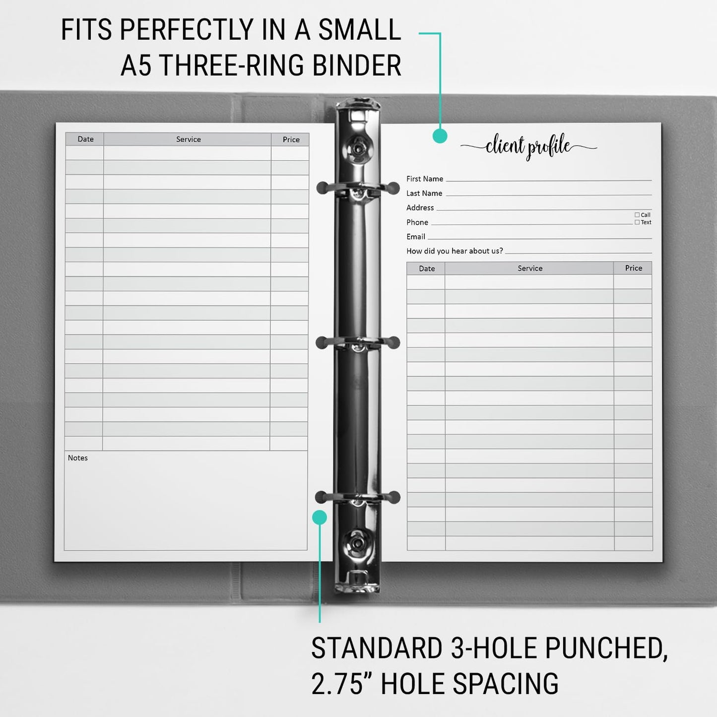 321Done Client Profile Cards, Made in USA - 5.5x 8.5, Customer Information Form, Three Ring Binder Insert Sheets for Small Business, Salon, Spa, Hairdresser, Stylist, Nail Salons Supplies - 50-Pack