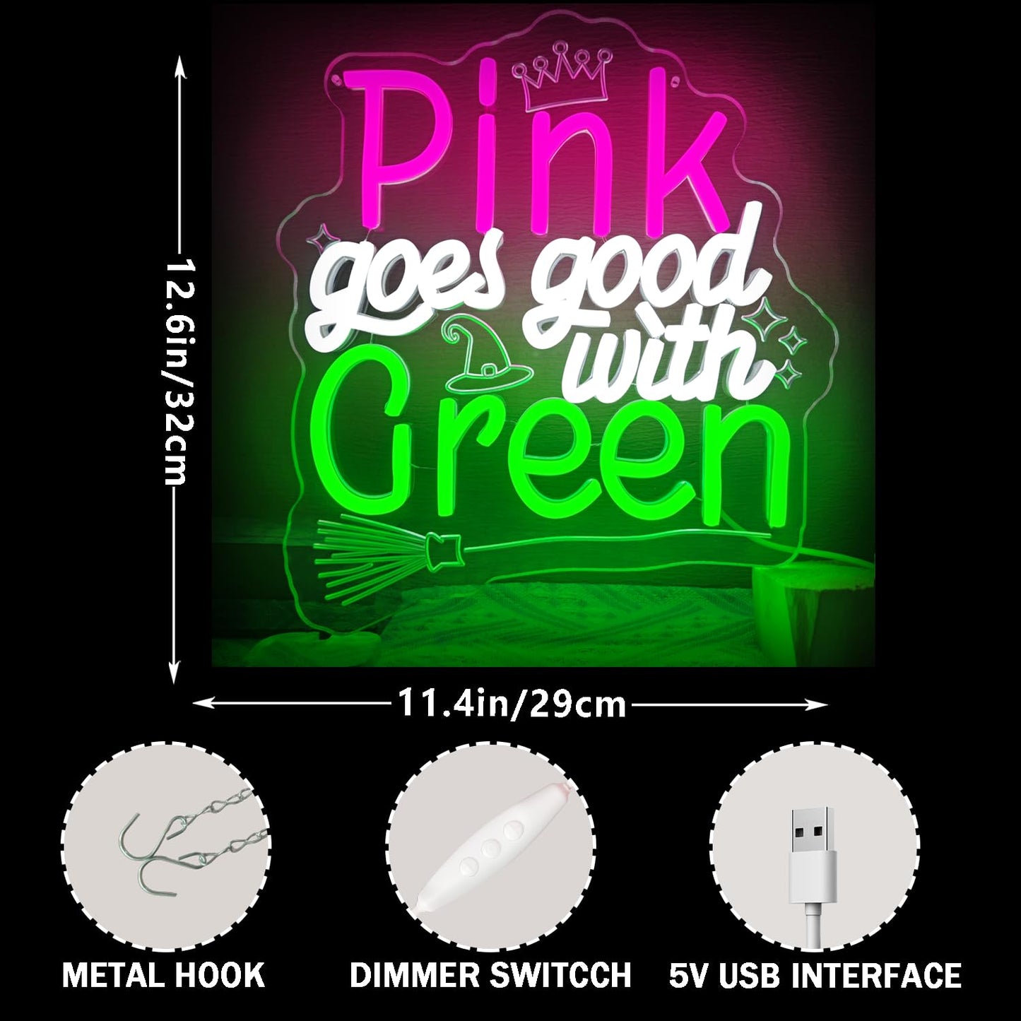 Pink and Green Neon Signs Witch Neon Sign Pink Goes Good with Green Neon Sign for Wall Decor Christmas Gifts for Fans Party Wall Decor