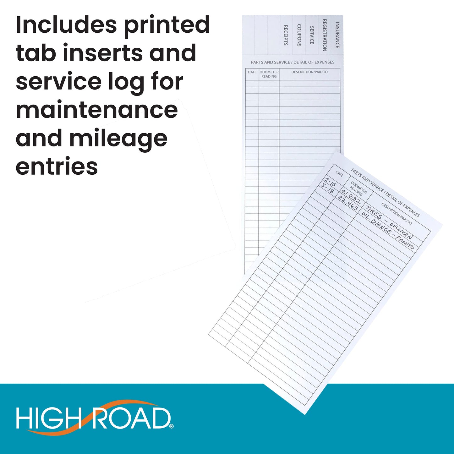 High Road Car Glove Box Organizer - Maintenance Folder for Car Documents - Card Pockets for Insurance and Registration with Receipt Log and Divider Tab Inserts