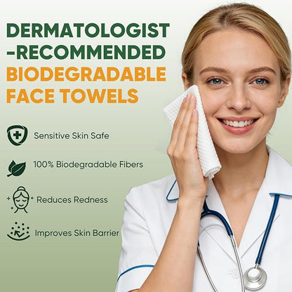 Face Towels Disposable 60 Count, 100% Viscose Fiber Double-Sided Facial