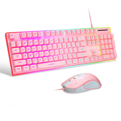 MageGee GT838 Gaming Keyboard and Mouse Combo, 104 Keys RGB Backlit Quiet Wired Keyboards for Laptop PC MAC, with Number Pad, Metal Panel, Anti-Ghosting, Pink