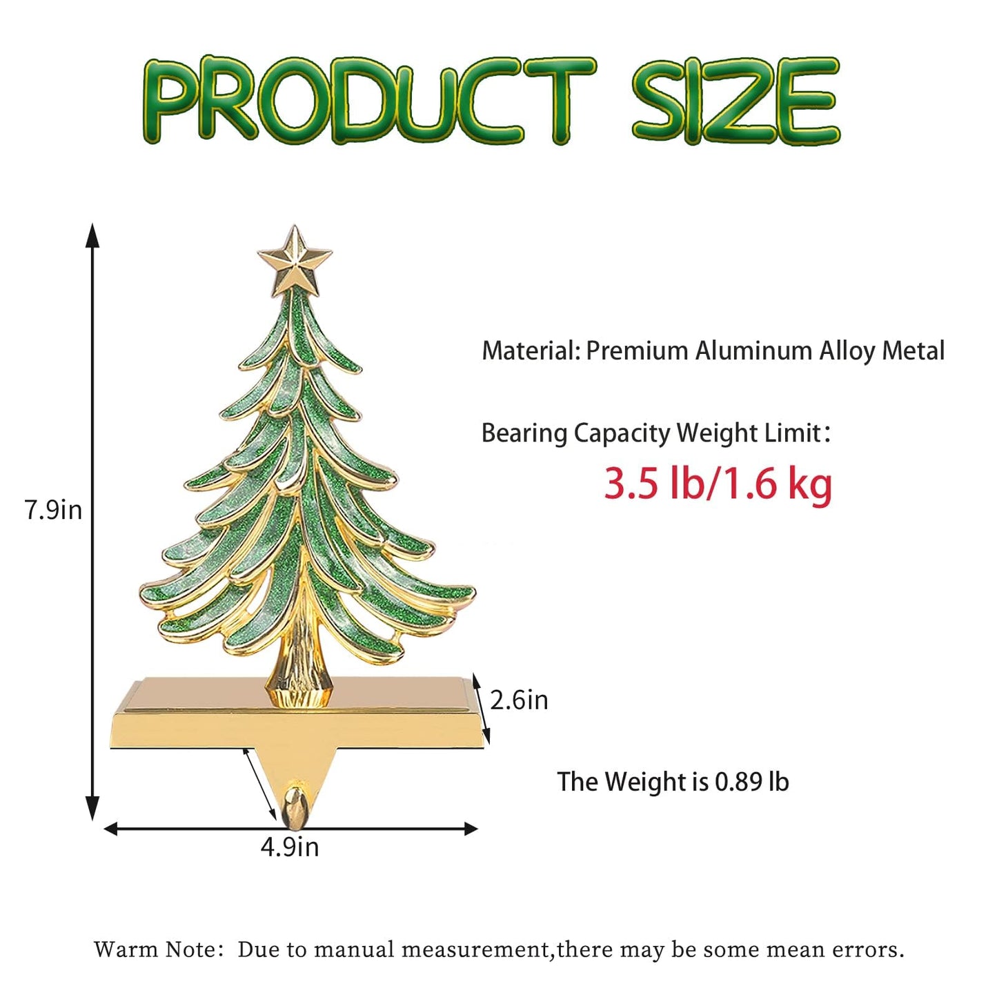JUSTOTRY 2PC Christmas Stocking Holders for Mantle Glitter Green Xmas Tree Gold Stocking Holder for Fireplace Home Decor Holiday Gifts Christmas Decorations Supplies Non-Skid Durable and Sturdy