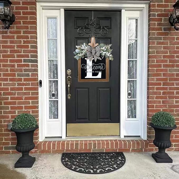 16'' Personalized Last Name Welcome Sign, Door Wreaths for Front Door Outside, Spring Wreath for Front Door Decor, Farmhouse New Home Gifts for Home (L)