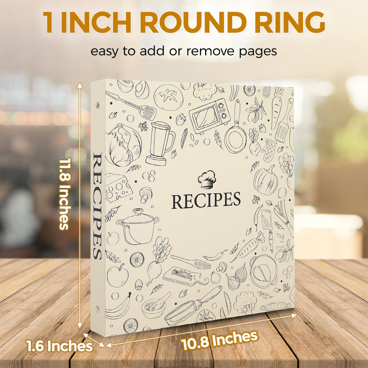 Recipe Binder 8.5x11 3 Ring, 1" Round Rings, Recipe Book to Write in Your own Recipes, Recipe Binder with 60 Plastic Sleeves, 12 Dividers, 60 Blank Recipe Cards, Family Recipe Organizer
