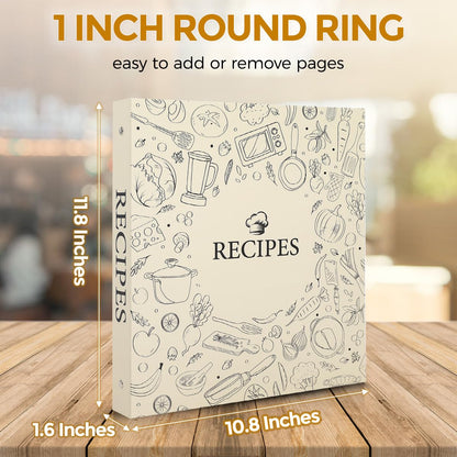 Recipe Binder 8.5x11 3 Ring, 1" Round Rings, Recipe Book to Write in Your own Recipes, Recipe Binder with 60 Plastic Sleeves, 12 Dividers, 60 Blank Recipe Cards, Family Recipe Organizer