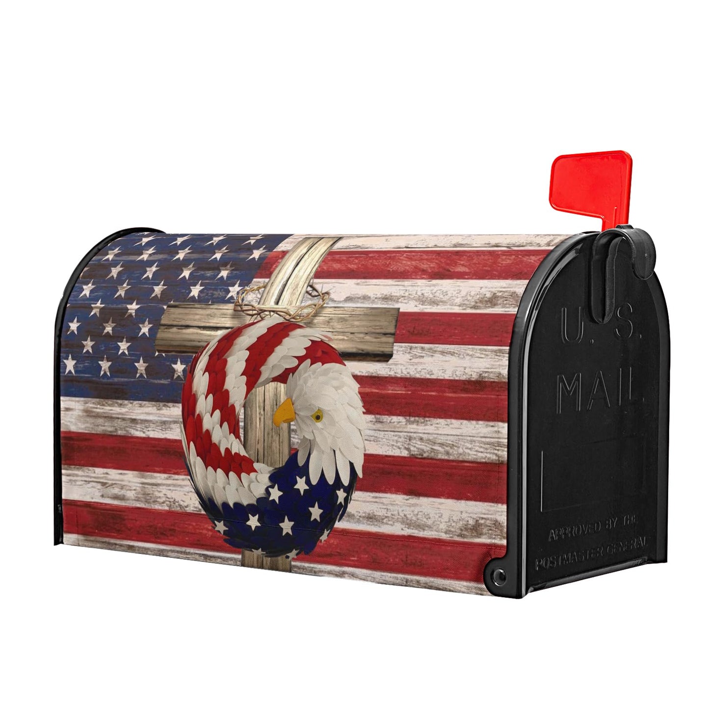 USA American Flag Patriotic Mailbox Cover Magnetic Independence Day Mailbox Cover Standard Size 25.5 x 21 4th of July Memorial Day Mailbox Wrap Post Letter Box Cover Decorative for Home Outdoor Garden