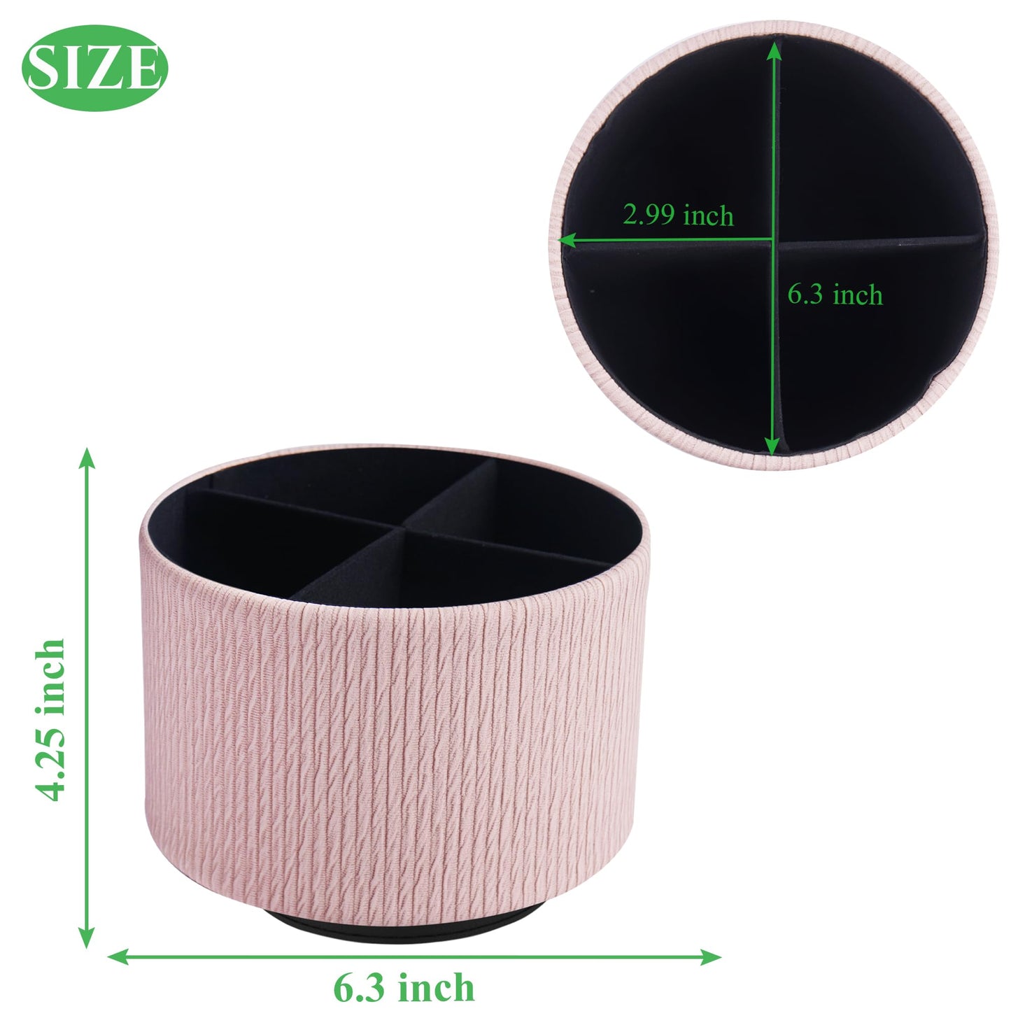 Lvkjafaz Round Leather Art Supply Organizer,Remote Control Holder,360 Degree Spinning,Multi-Functional Pencil Holder,4 Compartments Desktop Stationary Organizer(1-Wood Pink2)