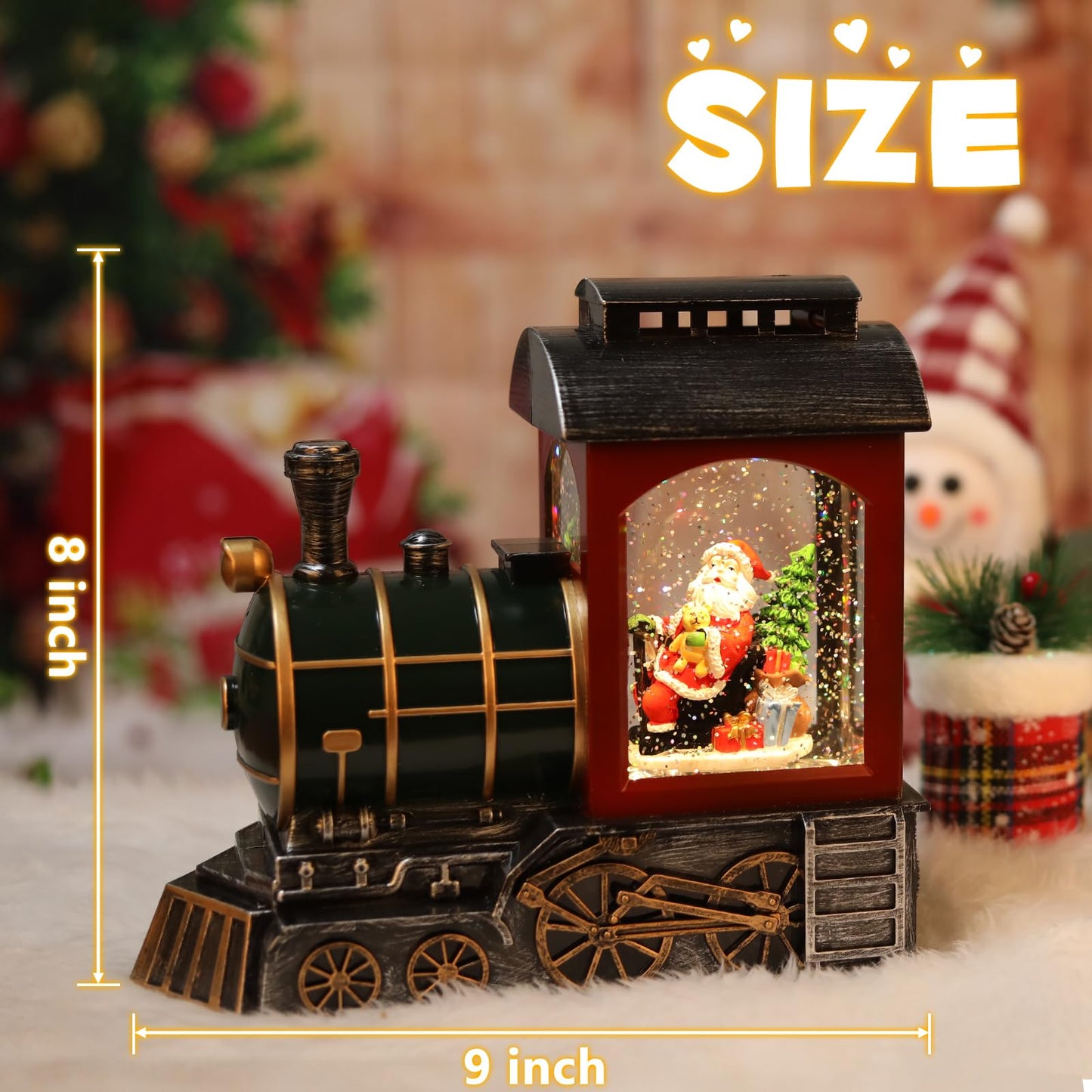 Santa Red Train Christmas Snow Globe Lantern-Glittering Light Up Musical Snow Globe Christmas Decorations, 6H Timer, USB & Battery Operated, Santa Indoor Home Décor
