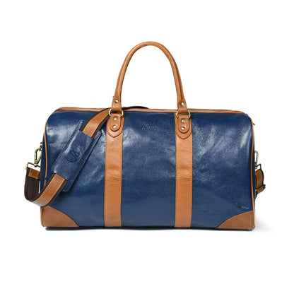 Adyan Leather Duffel Weekender Bag 20" for Men Women Handmade Soft Leather Overnight Weekend Travel Duffel Bags for Gym Sports (20 Inch, Navy Blue)