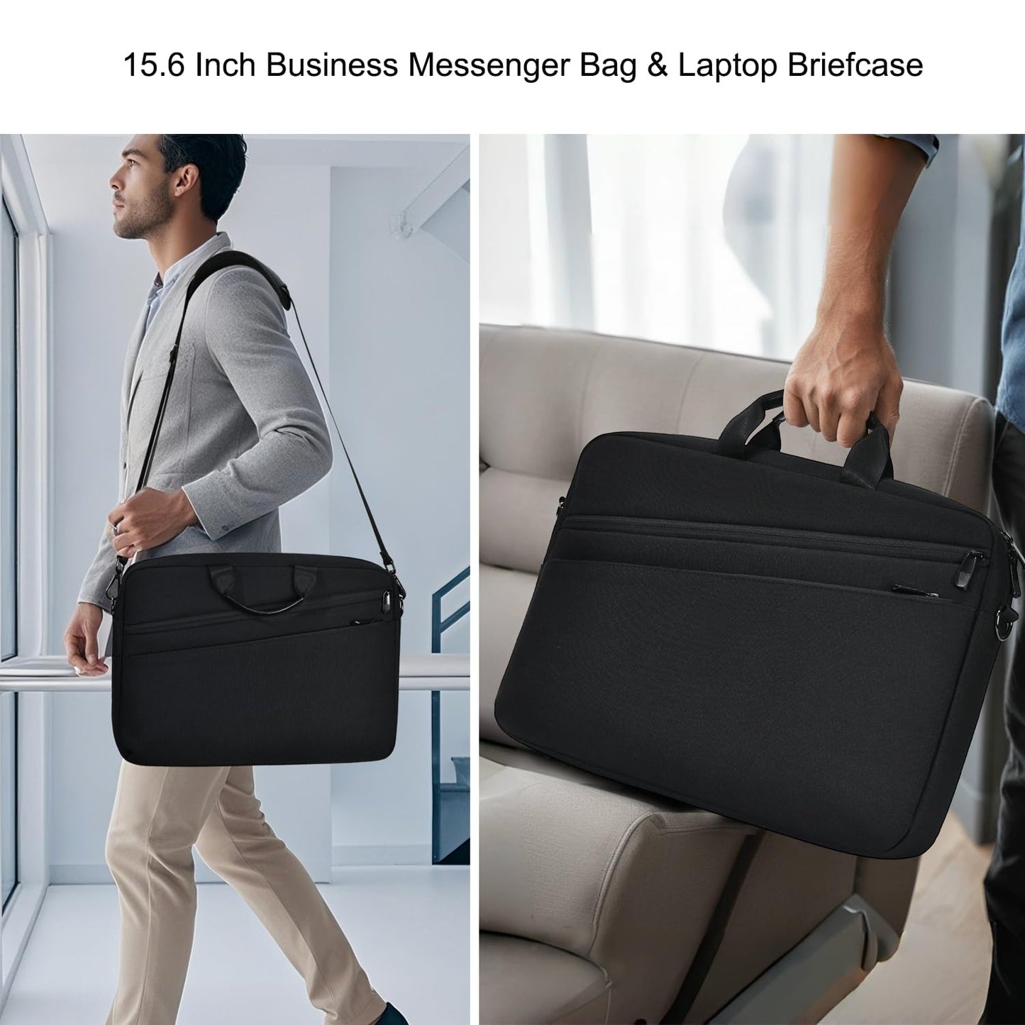 natyrlpog 15.6 Inch Business Laptop Bag for Men & Women, Waterproof Polyester Briefcase for Work, Commute, Travel (black)