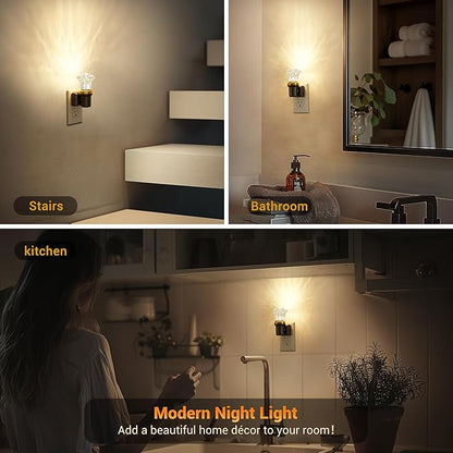 JandCase Night Lights Plug into Wall, Dimmable Night Light Pulg in, Diamond Automatic Night Lights with Auto Light Sensor, Adjustable Brightness 3000K LED Night Light, for Bedroom Hallway