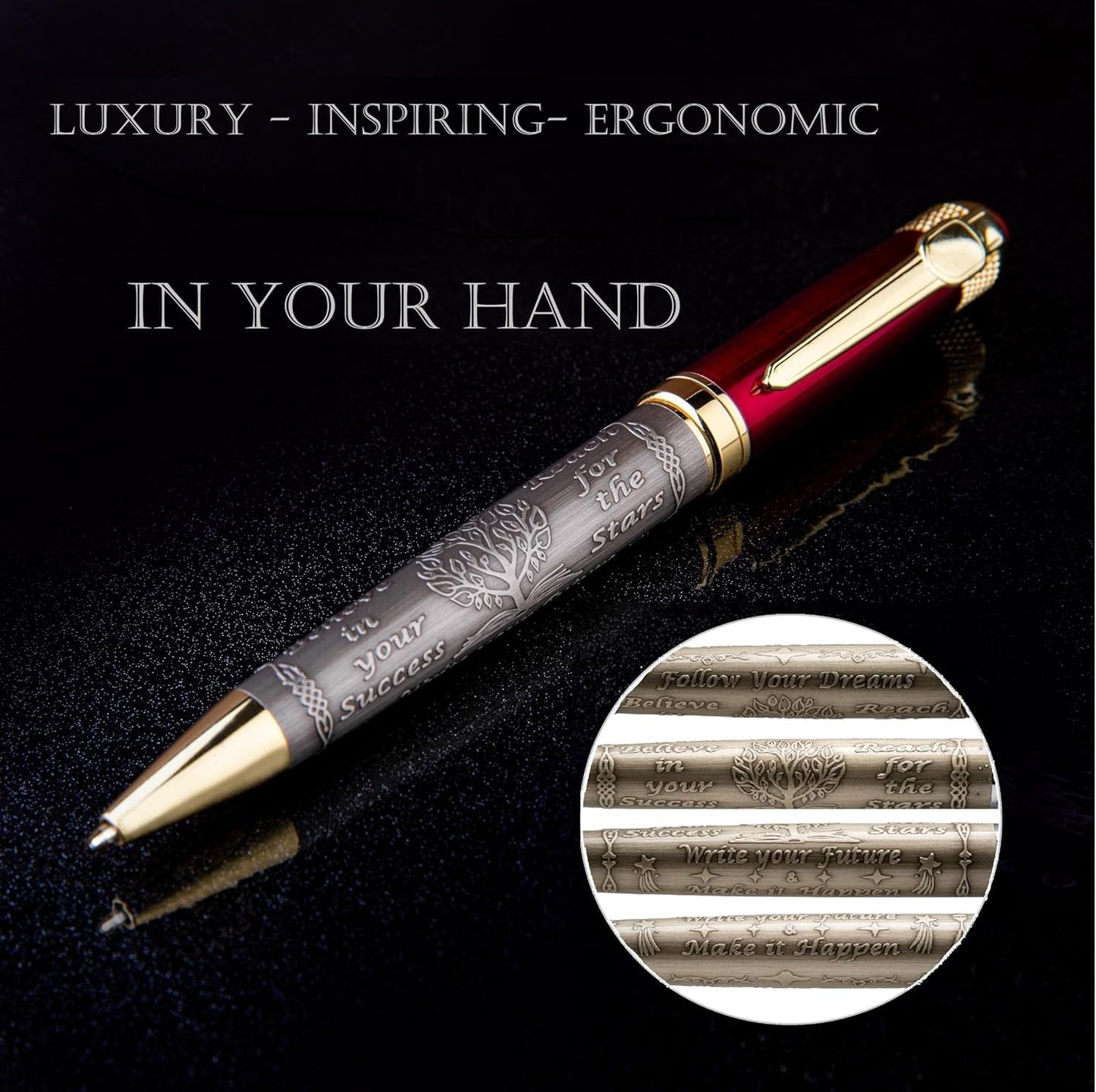 S&R Somit™ Fancy Pen For Men and Women With Gift Box - Valuable Luxury Pen for Business and Office, Executive Gift for Family & Friends - Special Engraving & Led Decorative Box (RED GOLD)