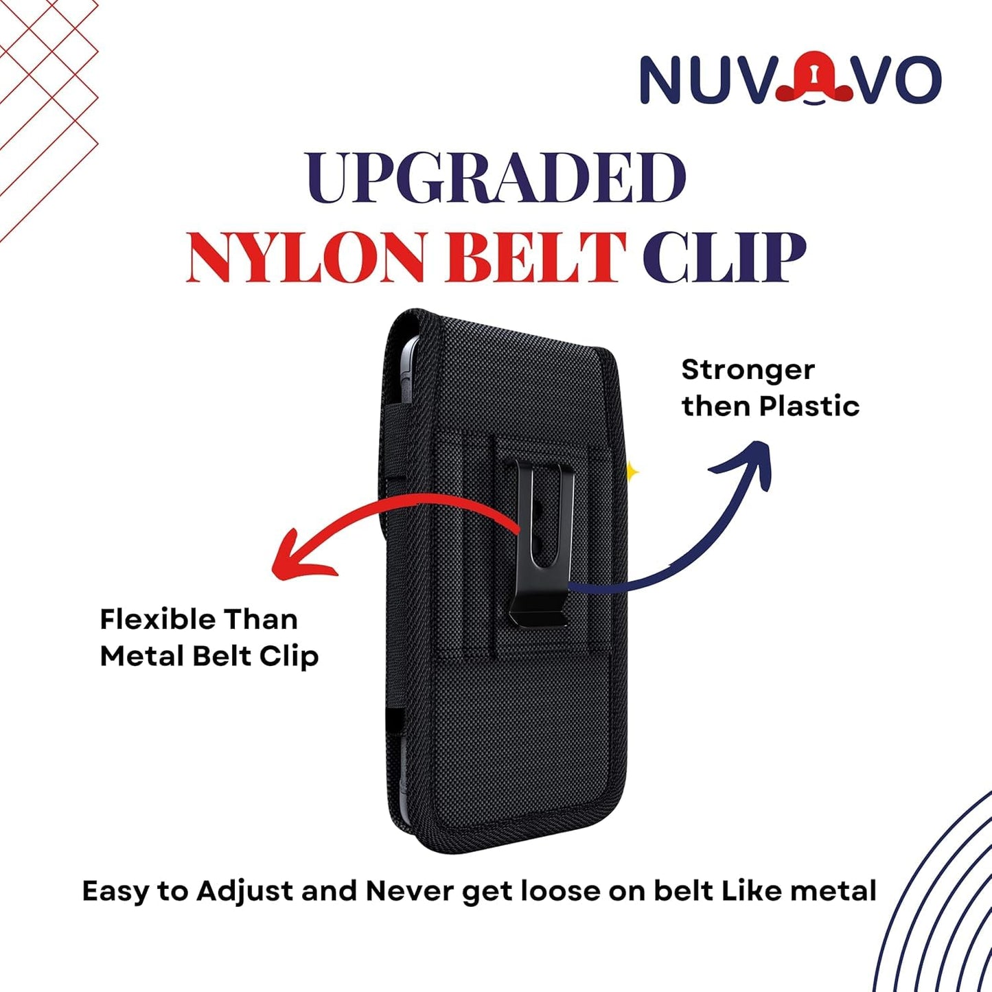 NUVAVO Holster for iPhone 17 16 15 14 13 12 11 Xs X XR/Pro Models, Cell Phone Belt Holder Case with Clip for Men, Heavy Duty Nylon Pouch (Fits Phone with Otterbox Cover on) Black