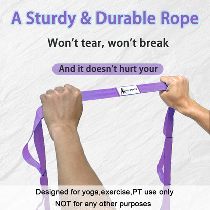 Stretching Strap Yoga Strap with Loops, Stretch Straps for Physical Therapy, Non-Elastic Exercise Strap for Pilates, Dance and Gymnastics with Workout Guide (Purple+Black)