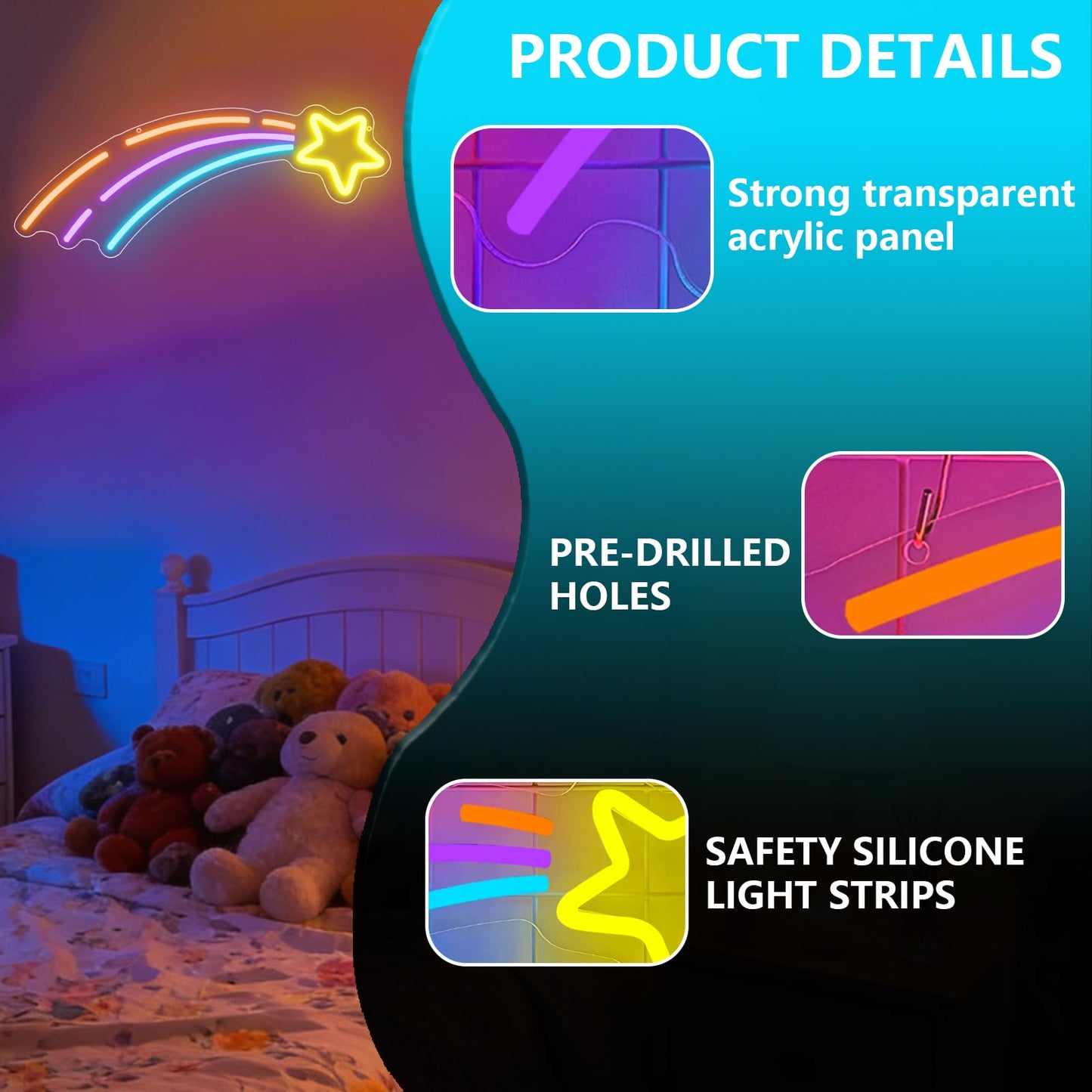 Star Lights LED Sign for Wall Decor,Meteor Neon Sign for Kids Bedroom Party Living Room Pride Events,Space Star Night Light Dimmable Gifts for Boys Girls Kids Astronomy Lovers USB Powered（16.9"*11.4"）