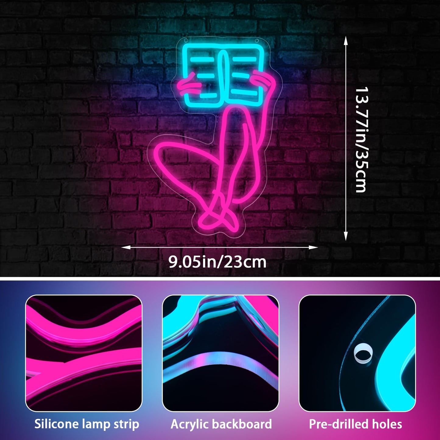 Read Books Neon Sign for Wall Decor Reading Neon Light Dimmable LED Book Neon Light Up Sign for Reading Room Study Room Classroom Bookstore Library Museum Birthday Gifts Art Size16.9 * 9.8In(WZCP065)