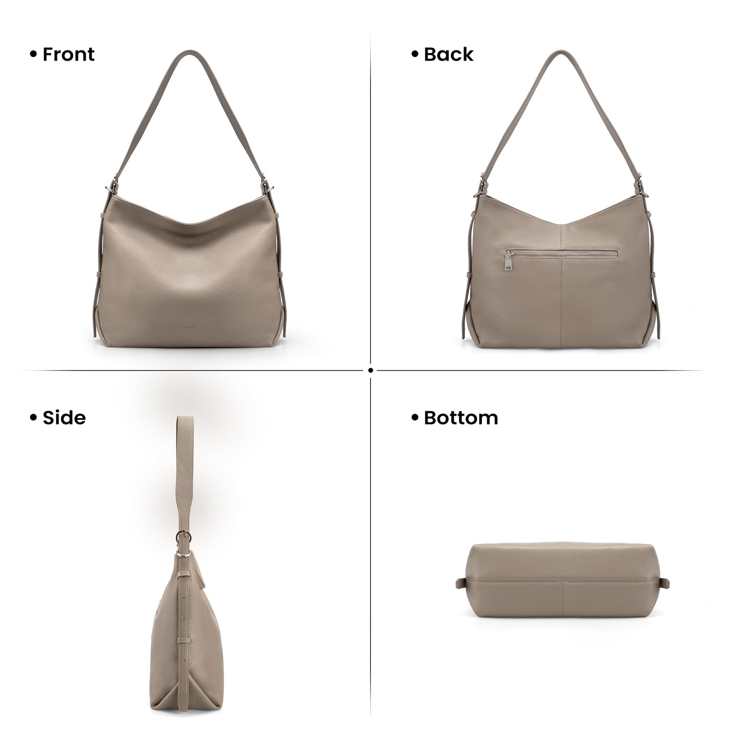 befen Soft Real Leather Hobo Bags for Women, Woman Crossbody Purses Leather Purse Shoulder Handbag Slouchy Bag for Daily & Travel Taupe