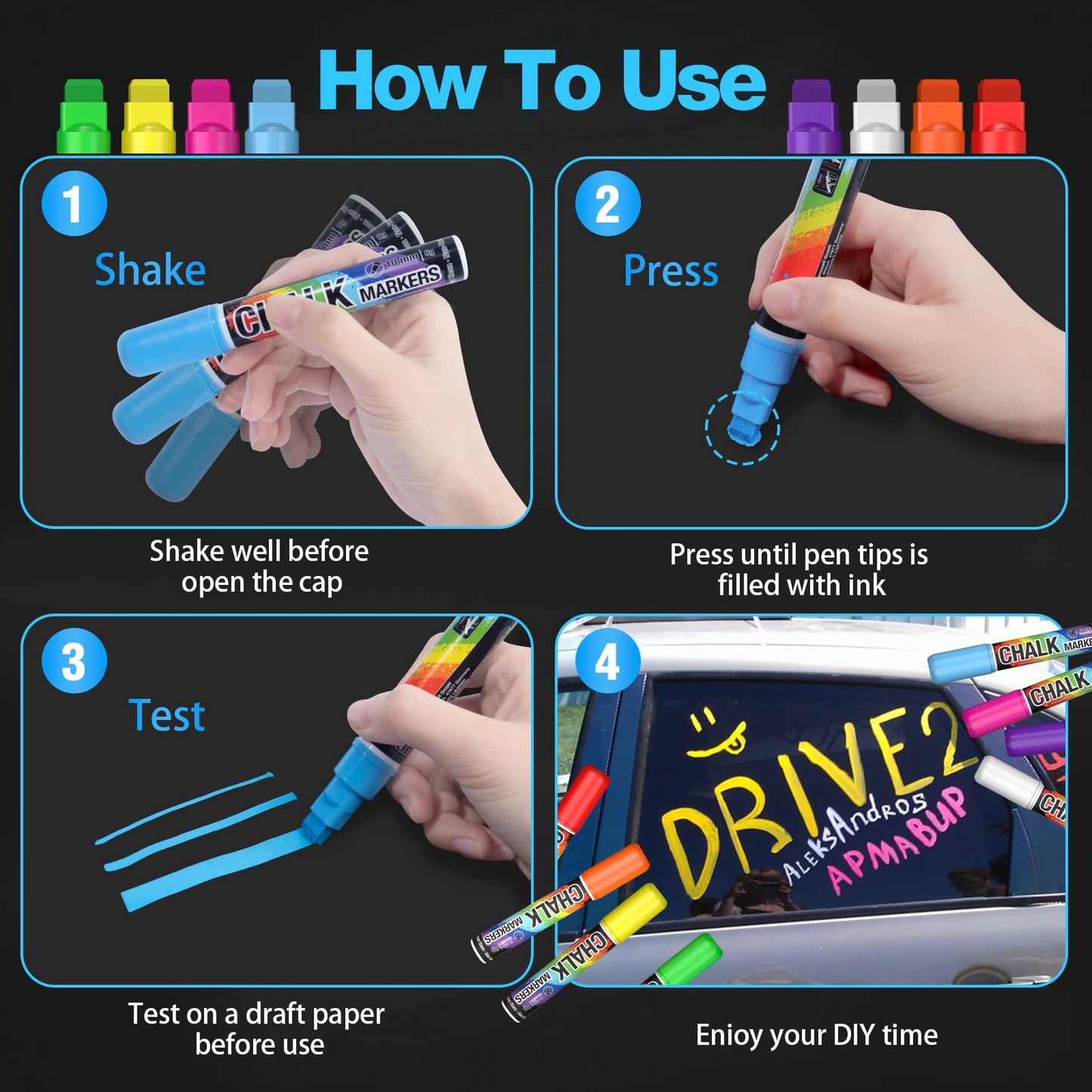KERIFI Window Markers for Cars Washable, 10mm Jumbo Liquid Chalk Pens for Art Wedding Signs, Just Married Car Decorations, Back to School Graduation Celebration, Glass Mirror Bistro Blackboard Poster