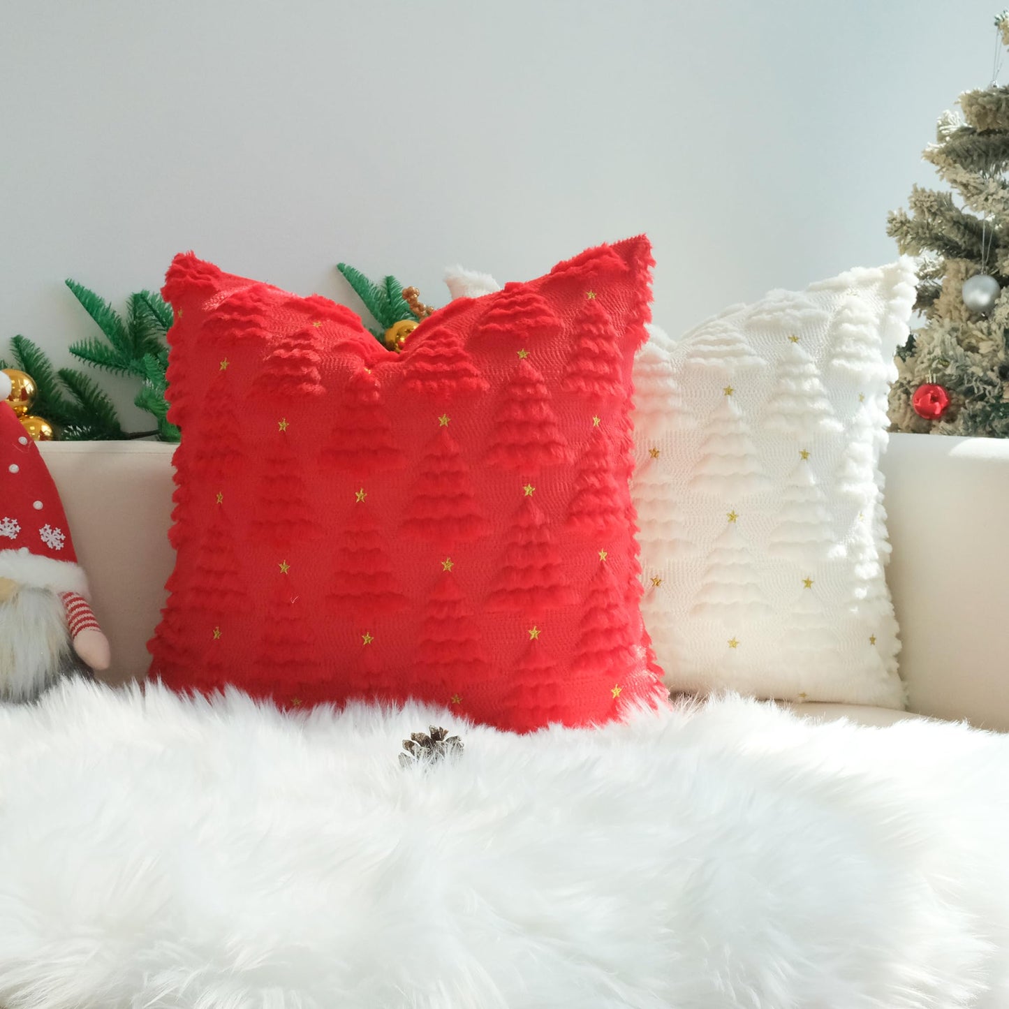 JOJUSIS Decorative Pillow Covers Pack of 4 Throw Pillowcases Faux Fur Couch Cushion (Christmas Tree, 18" x 18" (Pack of 4))