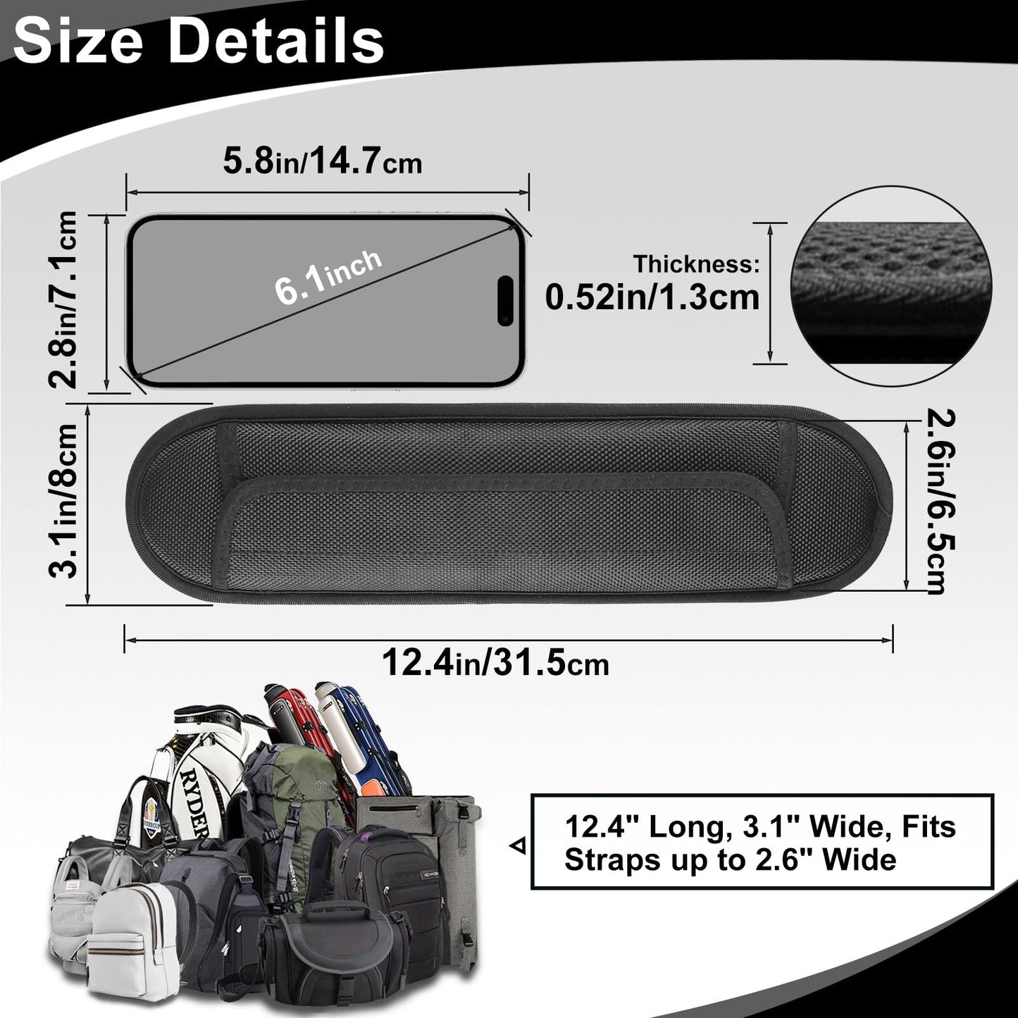 FIEIL 2 Pack Thick Shoulder Strap Pad, Universal Replacement, Detachable, Relieves Shoulder Pain (Sandwich Mesh - Sapphire Blue)