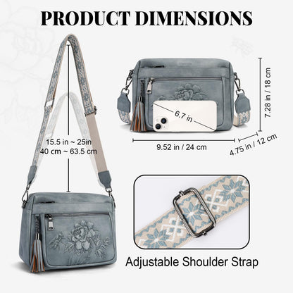 VIMUTI Crossbody Bags for Women Trendy, Vegan Leather Crossbody Purses Travel Shoulder Handbags Embossed Design (Blue)