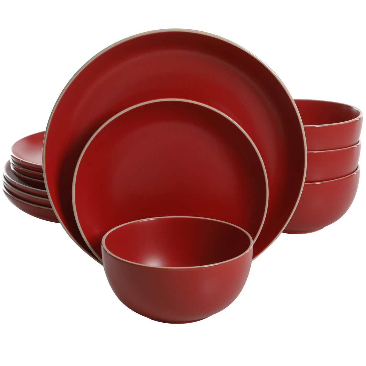 Gibson Home Queenslane 16 Piece Double Bowl Plates and Bowls Dinnerware Sets - Matte Blue