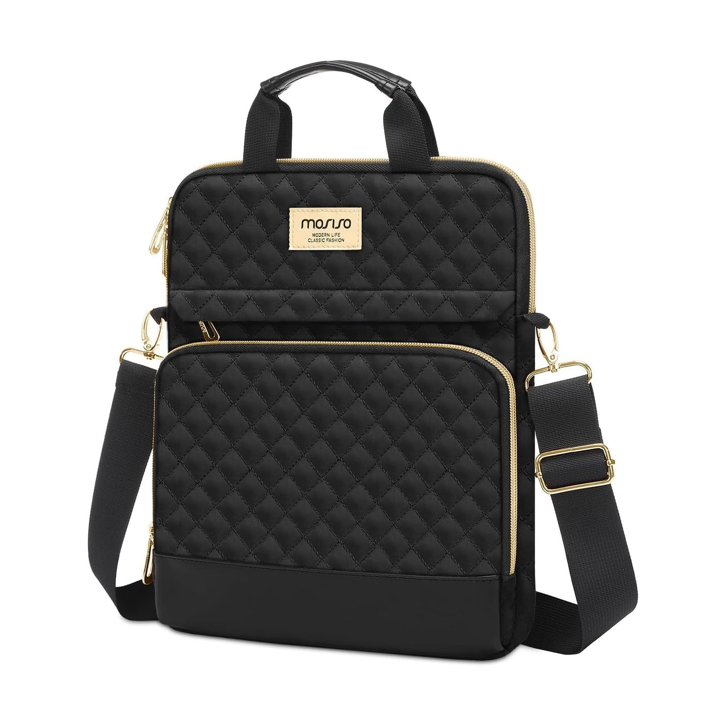 MOSISO 9-11 inch Tablet Sleeve Bag for iPad A16 2025, iPad Air 11 inch M3 M2, iPad Pro 11 M4, iPad 10/9/8/7th, Galaxy Tab A9+/S9/S8/Plus 11, Square Quilted Carrying Case with 2 Pockets, Black
