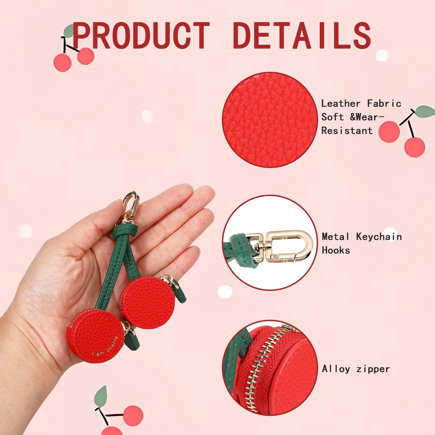 NTOYDHSZ Cherry Coin Purse Keychain, Cute Mini Bag Charm for Purses, Kawaii Cherry Purse Charm, Small Coin Pouch for Handbags, Cute Gifts for Women, Mothers Day Graduation Spring Gifts