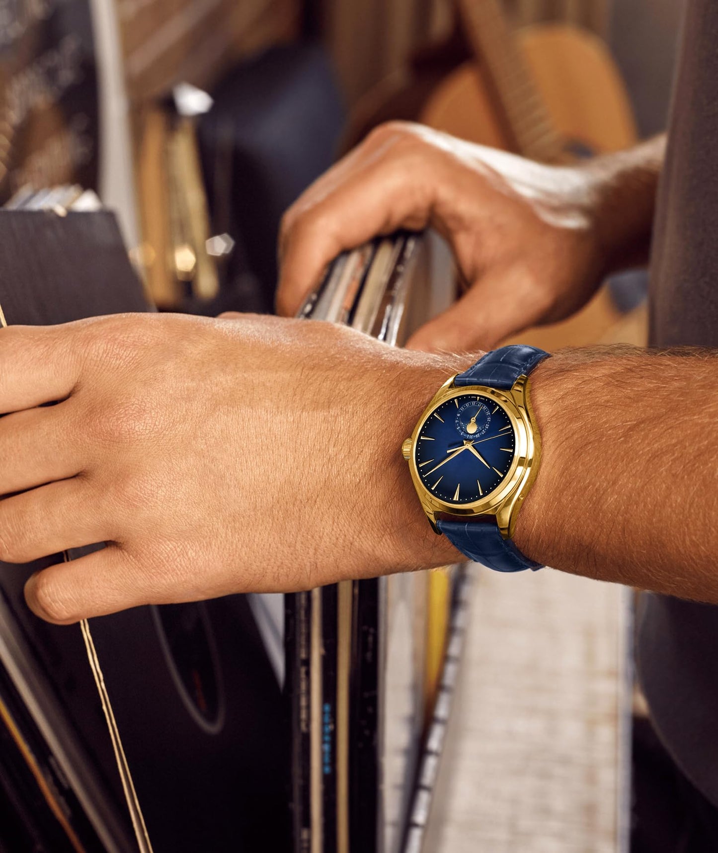 BINLUN Alligator Leather Watch Band for Men Crocodile Grain Leather Watch Straps Quick Release Replacment Genuine Classic Women Leather Watch bands 22mm Blue with Gold Buckle