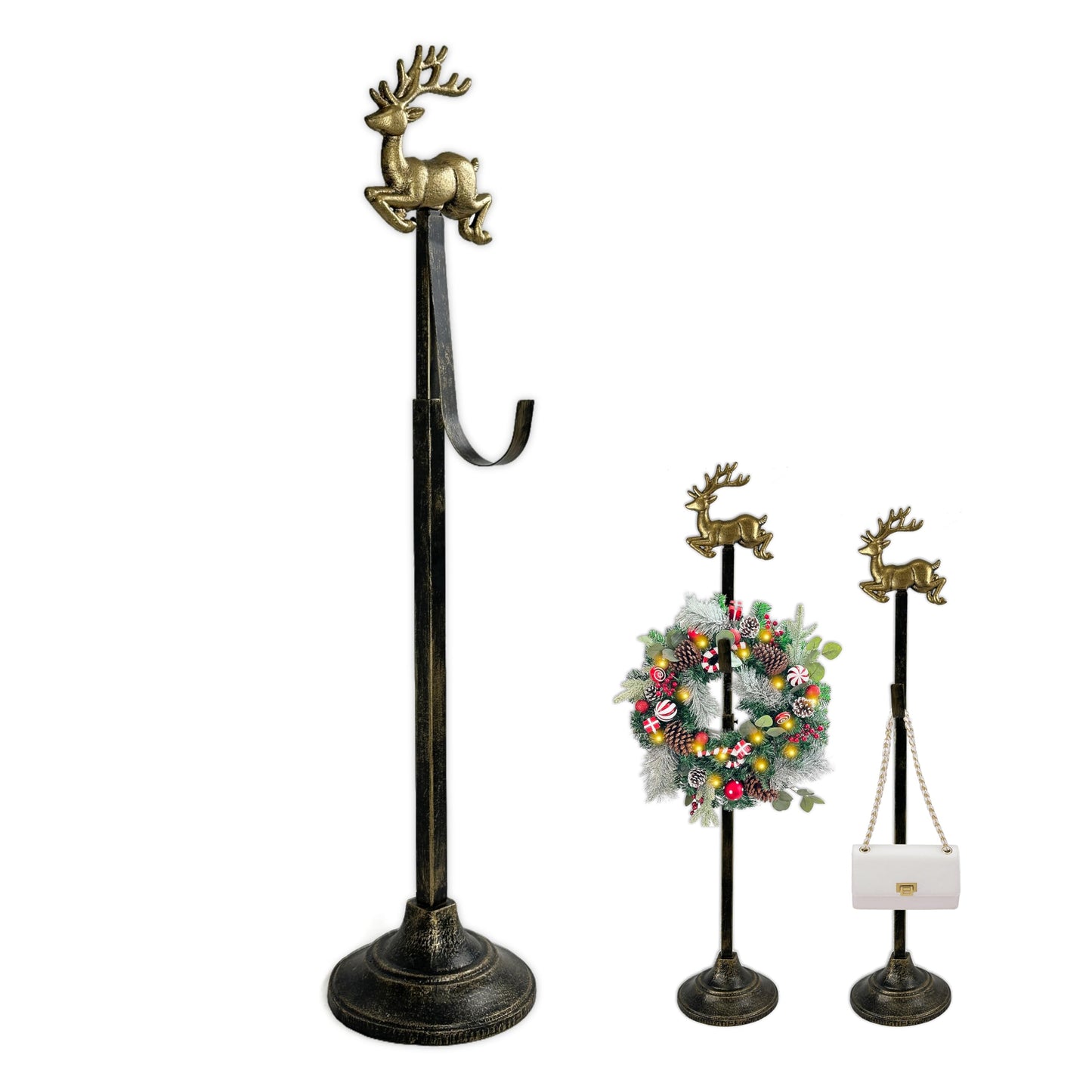 Linton Arts Adjustable Cast Iron Reindeer Wreath Stand – Front Door Wreath Hanger & Display Hook,Wreath Stands for Display, Hats & Ornaments, Christmas Holiday Doorway Decor【wreath stand】