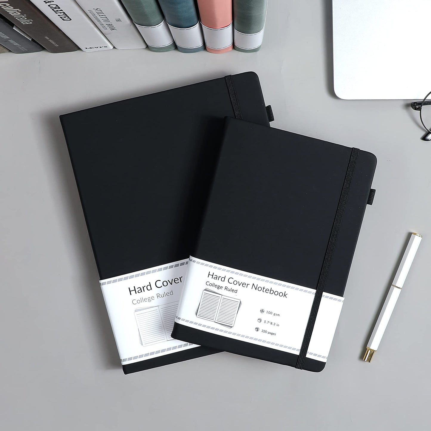 CAGIE Lined Journal Notebook, 320 Pages College Ruled Notebook, 100 Gsm Paper Thick Journal, B5 Hardcover Leather Journals for Writing Women Men, 7.6x10 In, Black