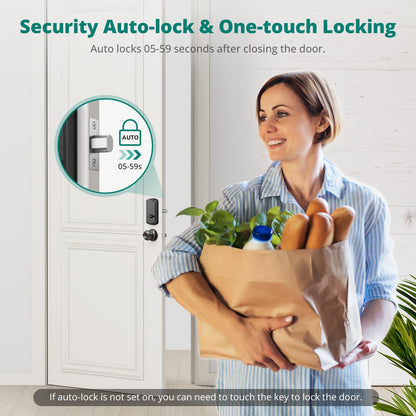 Keyless Entry Door Lock with Handle Set - Fingerprint Door Locks, Electronic Keypad Deadbolt, Smart Locks for Front Door, Auto-Lock & One Touch Locking, Easy Installation - Satin Nickel