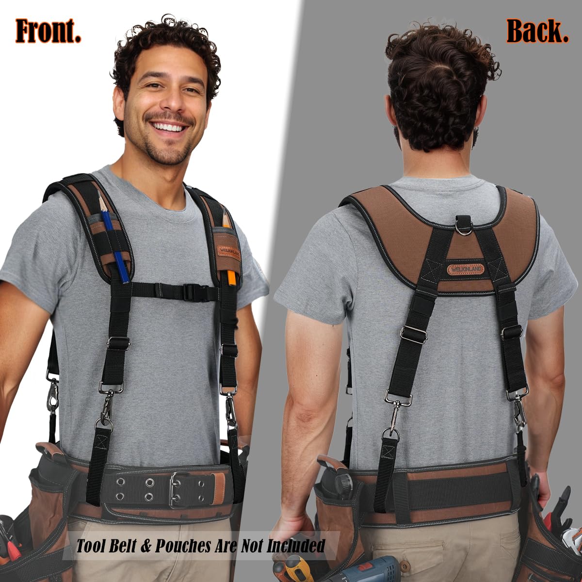 WELKINLAND Heavy Duty Tool Belt Suspender, Comfy Padded Tool Belt Suspender, Fully-Adjustable Tool Bag Suspenders, RipStop Suspenders For Tool Belt, Tool Belt Suspenders For Men/Carpenter