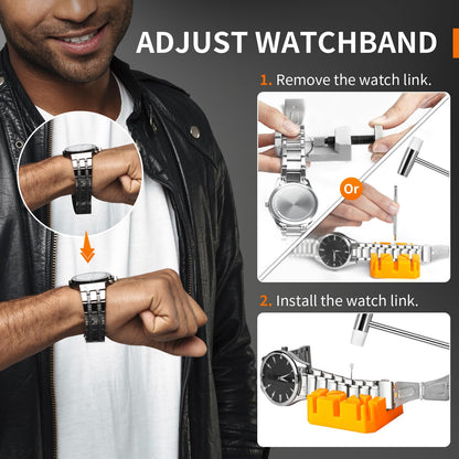 【2024 New】JOREST Watch Repair Tool Kit, Battery Replacement & Strap Adjustment, Wrench Opening Back Cover, Case Opener, Link Remover, Bracelet Resizing, Band Pin Removal, Screwdriver, Spring Bar