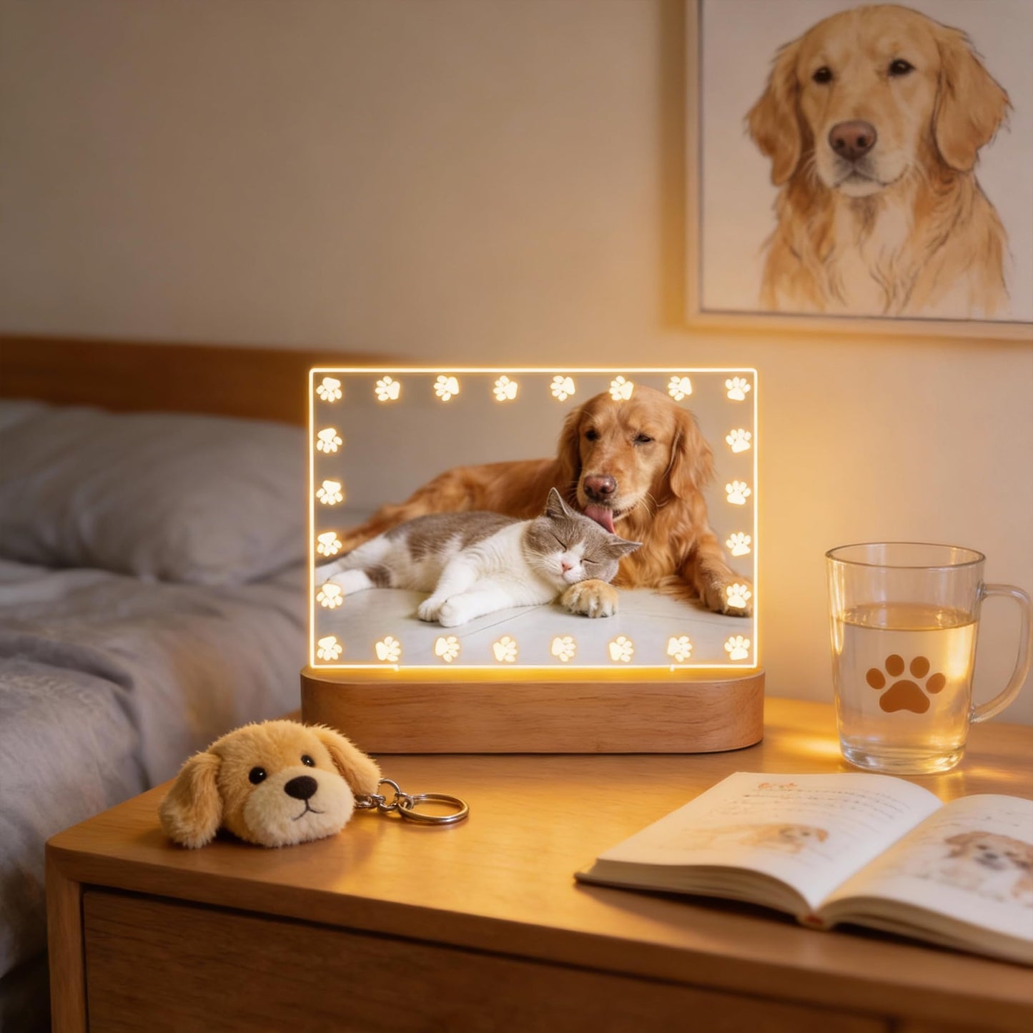 Dog Memorial Picture Frame, Dog Gifts for Pet Loss, 4x6 LED Frame Night Light with Paw Prints, Remembrance Sympathy Gift for Cat Owner Pet Lover, Personalized Home Bedroom Tabletop Decor Keepsake Lamp