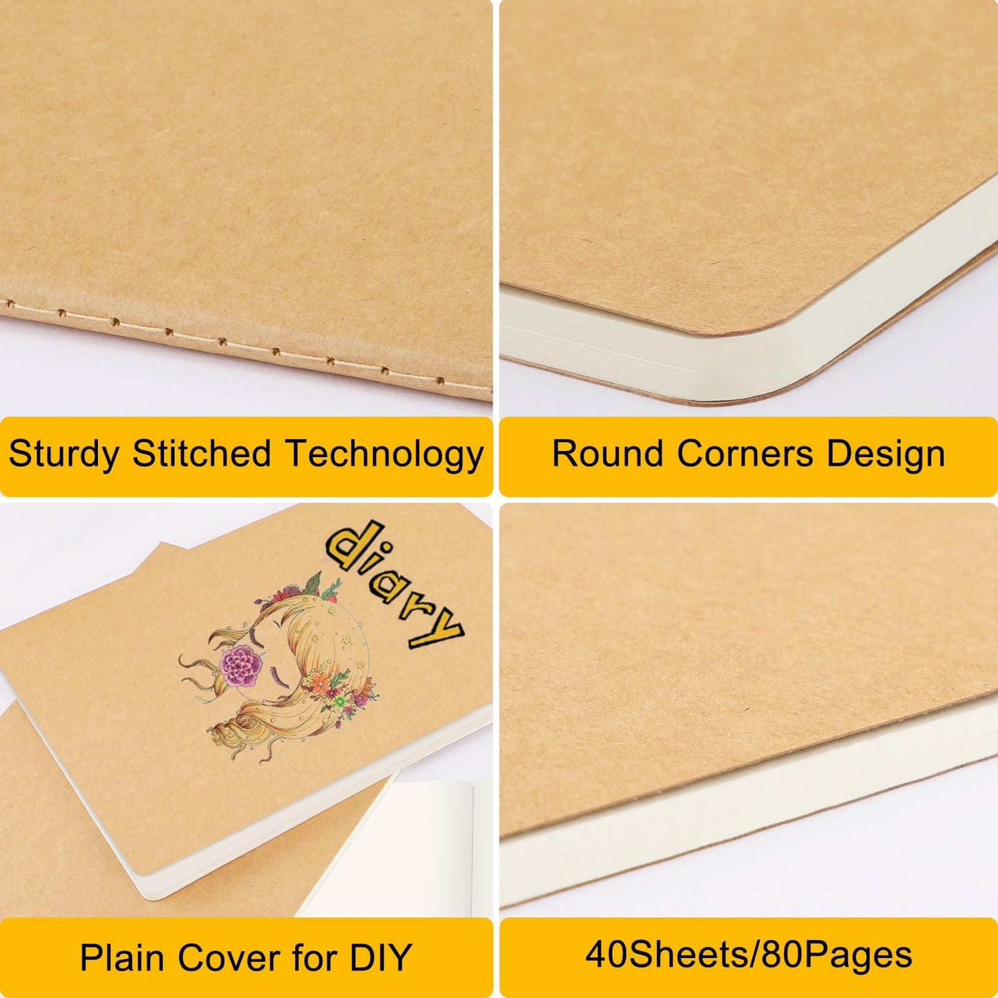 EUSOAR Blank Journal Notebook, 3 Packs Large A4 8.5" x 11" 40 Sheets/ 80 Pages, 100gsm Thick Paper Kraft Sketchbook Composition Diary Subject Notebooks Planner Journal for Students Office
